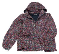 Černá kytičkovaná šusťáková jarní parka s odepínací kapucí name it.