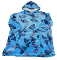 Modrá chlupatá zateplená oversize mikina se Stitchem a kapucí Disney