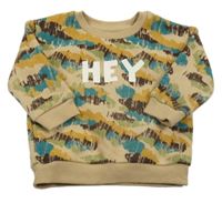 Béžovo-modro-hnědá vzorovaná mikina s nápisem Primark