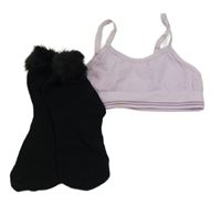 2set - Lila lambáda + černé ponožky s bambulí 