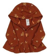 Rezavá žebrovaná propínací mikina s kytičkami a kapucí carter's