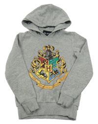 Šedá melírovaná mikina s erbem a kapucí - Harry Potter