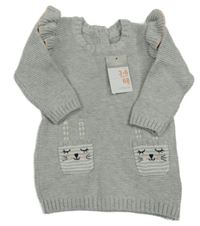 Nové - Šedé pletené šaty se zajíčky a volánky Primark