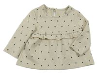 Béžová vzorovaná úpletová mikina se srdíčky a volánkem Tu