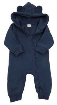 Tmavomodrá tepláková kombinéza s kapucí