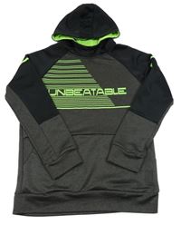 Tmavošedo-černo-neonová thermo mikina s nápisem a kapucí Magunn