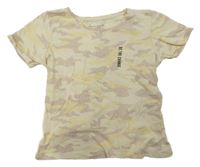 Béžovo-žluté army tričko s nápisem Primark