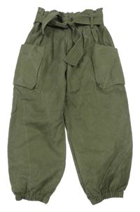 Khaki cargo cuff lehké kalhoty s páskem Zara