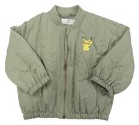 Khaki šusťákový zateplený bomber s Pikachu H&M