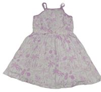 Bílo-lila bavlněné šaty s kytičkami M&S