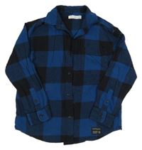 Tmavomodro-černá kostkovaná flanelová košile Zara 