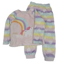 Růžovo-pruhované chlupaté pyžamo s jednorožci Nutmeg