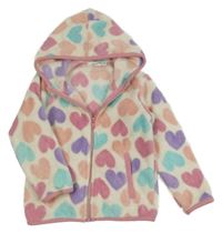 Smetanovo-růžová chlupatá propínací mikina se srdíčky Bossini