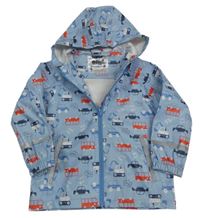 Světlemodrá neprokovaná bunda s auty a kapucí Lupilu