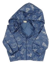 Modrá šusťáková jarní bunda s vrtulníky a kapucí H&M