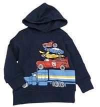 Tmavomodrá mikina s auty a kapucí C&A