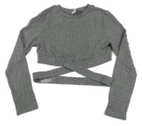 Šedý vzorovaný crop svetr s pruhem Shein