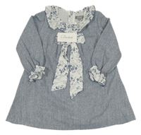 Nové - Modro-bílé vzorované vlněné šaty s volánky Dadati