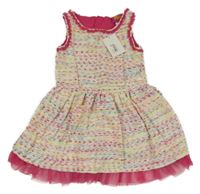 Nové - Bílo-barevné vzorované šaty se síťovinou