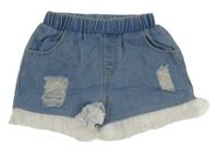 Modré riflové kraťasy s prošoupáním a tylem 