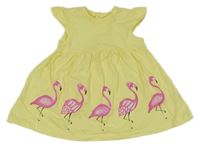 Žluté bavlněné šaty s plameňáky Blukids