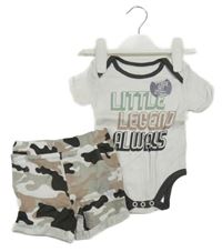 Nové - 2set - Bílé body s nápisem + army kraťasy Pep&Co
