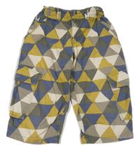 Okrovo-tmavomodré kostkované plátěné kraťasy s kapsami H&M