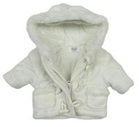 Bílý fleecový zateplený kabátek s kapucí s kožešinou F&F