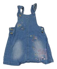 Světlemodré riflové šaty se žirafou a volánky Mothercare