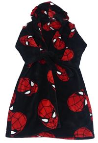 Černý plyšový župan se Spider-many a kapucí