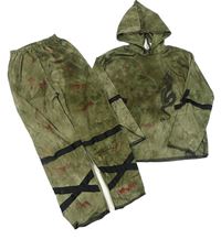 Kostým - 2Set - Khaki batikované triko s čínským drakem a kapucí + kalhoty - Wicked