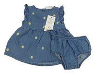 Nové - 2Set - Modré riflové šaty s citrony a volánky + kalhotky na plenky F&F