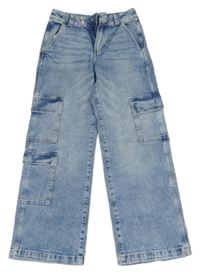 Světlemodré plísňové cargo wide leg rifle H&M