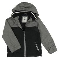 Tmavošedo-černá melírovaná šusťáková jarní bunda s kapucí Rebel