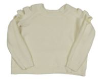 Smetanový žebrovaný pletený crop svetr s průstřihy 