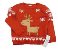 Nové - červený melírovaný svetr se sobem s flitry a třpytkami F&F