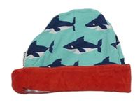 Azurovo-červená čepice se žraloky maxomorra