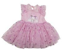 Světlerůžové tylové šaty s Minnie a srdíčky a hvězdičkami a volánky Disney