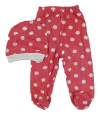 2Set - Růžovo-bílé puntíkaté polodupky + čepice