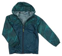 Tmavopetrolejová šusťáková nepromokavá funkční bunda se vzorem a kapucí Quechua