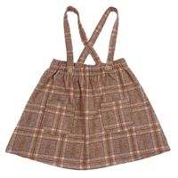 Hnědo-starorůžovo-bílá kostkovaná vzorovaná úpletová sukně s kšandami George