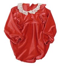 Červené žebrované sametové body s volánky a krajkovým límečkem Matalan