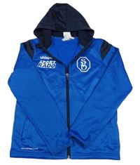 Cobaltově modro-tmavomodrá thermo propínací mikina s nápisy a kapucí uhlsport