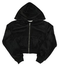 Černá plyšová propínací crop mikina s kapucí H&M