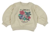 Smetanová teplá oversize mikina s kytičkami a nápisy Nutmeg