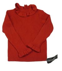 Nové - červený žebrovaný úpletový svetr s volánky St. Bernard
