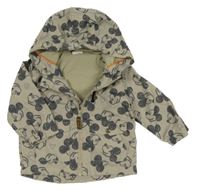 Béžovošedá šusťáková šusťáková jarní bunda s Mickey a kapucí Disney