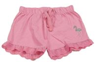Růžové melírované kraťasy s plameňákem a volánky s madeirou Kiki&Koko