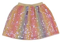 Barevná pruhovaná tylová flitrová podšitá sukně se zlatým pasem 