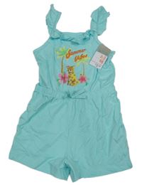 Nové - pomněnkový letní overal se šelmou a palmami a volánky PRIMARK